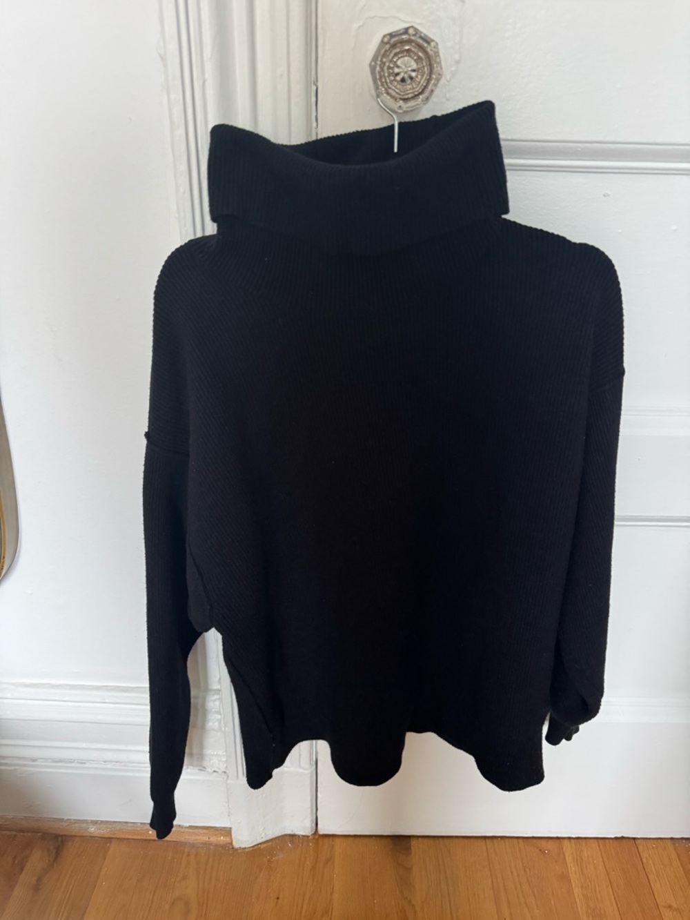 Free People Black Ribbed Turtleneck Sweater